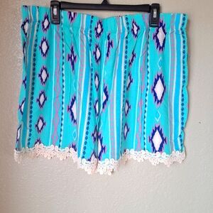 Comfy Lace Hem Fastival 2X Turquoise Shorts New